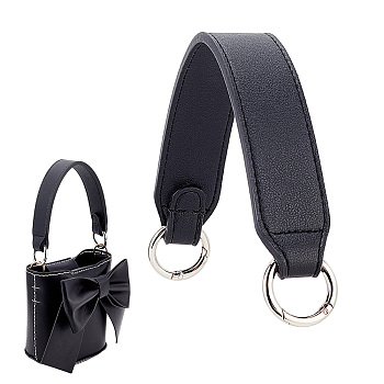 Imitation Leather Bag Handles, with Platinum Alloy Spring Gate Ring, Black, 33.5x3.5x0.5cm