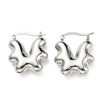 Flower Hoop Earrings, Brass Jewelry for Women, Cadmium Free & Lead Free, Platinum, 28x7.5mm