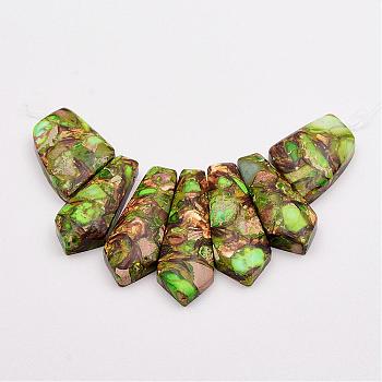 Assembled Bronzite and Imperial Jasper Beads Strands, Sagittate, Yellow Green, 19~44x15~27x6~7mm, Hole: 1.5mm, about 7pcs/strand, 3.74 inch(9.5cm)