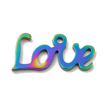 Ion Plating(IP) 201 Stainless Steel Pendants, Word Love, Rainbow Color, 7.5x16x1mm, Hole: 1.2mm