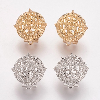Alloy Stud Earring Findings, with Loop, Half Round, Mixed Color, 22x20mm, Hole: 1mm, Pin: 0.7mm