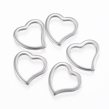 304 Stainless Steel Linking Rings, Heart, Stainless Steel Color, 14.5x15x1.5mm, Hole: 12x10mm