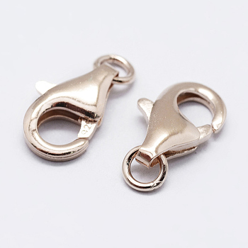 925 Sterling Silver Lobster Claw Clasps, with 925 Stamp, Rose Gold, 9.5mm, Hole: 1mm