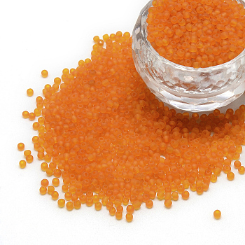 12/0 Grade A Round Glass Seed Beads, Transparent Frosted Style, Dark Orange, 2x1.5mm, Hole: 0.8mm, 3333pcs/50g