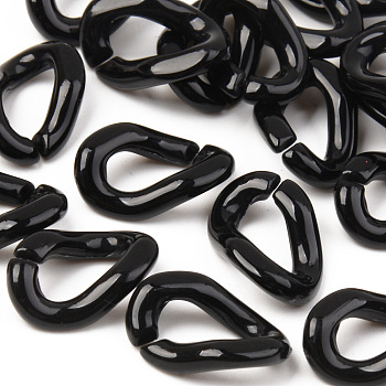 Opaque Acrylic Linking Rings, Quick Link Connectors, For Jewelry Curb Chains Making, Twist, Black, 16x10x4mm, Inner Diameter: 9x4mm, about 2000pcs/500g