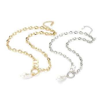 Acrylic Imitation Pearl Pendant Necklaces, with 304 Stainless Steel Cable Chains, Letter B, Mixed Color, 17.32 inch(44cm)