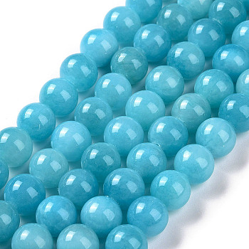 Natural Mashan Jade Round Beads Strands, Dyed, Cyan, 8mm, Hole: 1mm, about 51pcs/strand, 15.7 inch