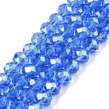 Electroplate Glass Beads Strands, Pearl Luster Plated, Faceted, Rondelle, Royal Blue, 6x5mm, Hole: 1mm, about 84~85pcs/strand, 41.5~42cm