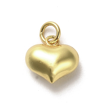 925 Sterling Silver Pendants, Heart Charms with Jump Rings, Golden, 10x10x5mm, Hole: 3mm