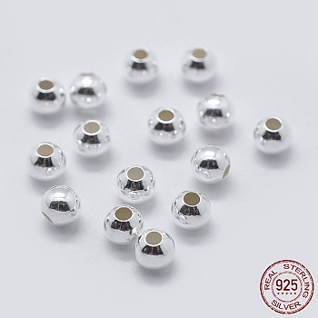 925 Sterling Silver Spacer Beads, Round, Silver, 4mm, Hole: 1~1.3mm, about 90pcs/10g