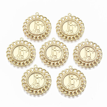 Brass Pendants, Flat Round, Nickel Free, Real 18K Gold Plated, 24.5x23x2mm, Hole: 1.2mm