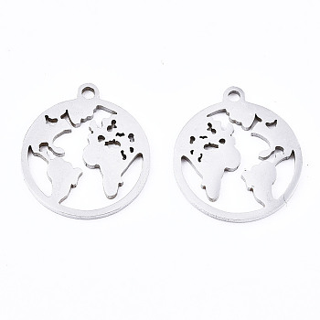 201 Stainless Steel Pendants, Laser Cut, Earth, Stainless Steel Color, 17x15x1mm, Hole: 1.4mm