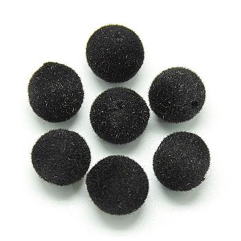Flocky Acrylic Beads, Round, Black, 12mm, Hole: 2mm, about 500pcs/500g