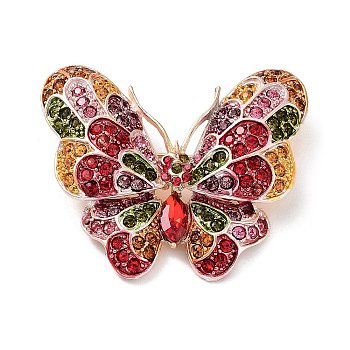 Alloy Pave Rhinestone Brooch, Butterfly, Colorful, 43x50x12.5mm