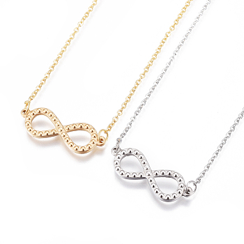304 Stainless Steel Pendant Necklaces, with Cable Chains, Infinity, Mixed Color, 18.89 inch(48cm), Pendant: 9x26.5x2.5mm