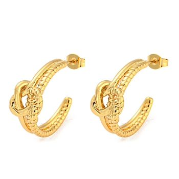 304 Stainless Steel Stud Earrings, Knot Half Hoop Earrings for Women, Golden, 29x22mm