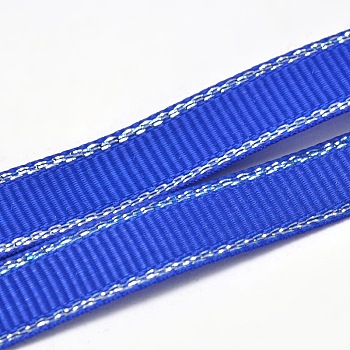 Polyester Grosgrain Ribbons for Gift Packing, Silver Wired Edge Ribbon, Blue, 3/8 inch(9mm), about 100yards/roll(91.44m/roll)