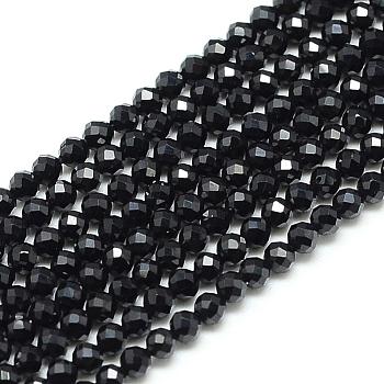 Natural Black Spinel Beads Strands, Faceted, Round, 3x3mm, Hole: 0.5mm, about 142pcs/strand, 15.9 inch