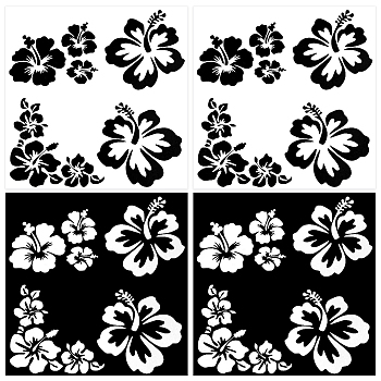 4 Sheets 2 Style PET Reflective Sticker Car Decoration, Hibiscus Flower Car Sticker, for Car Decoration, Mixed Color, 200~210x190~203mm, 2 sheets/style