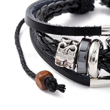 Adjustable Casual Unisex Zinc Alloy and Braided Leather Multi-strand Bracelets(BJEW-BB15639-B)-2