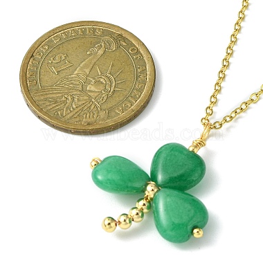 Saint Patrick's Day Clover Natural Malaysia Jade Pendant Necklace with 304 Stainless Steel Chains(X-NJEW-JN04417)-3
