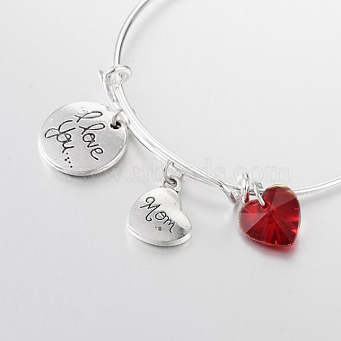 Mother's Day Adjustable Silver Plated Brass Charm Bangles Expandable Bangles(BJEW-JB02006)-2