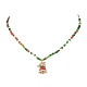 Christmas Theme Alloy Enamel Pendant Necklace with Glass Beaded Chains(NJEW-JN04338)-4