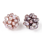 Round Natural Cultured Freshwater Pearl Beads, Dyed, Handmade Ball Cluster Beads, Rosy Brown, 15.5~17mm, Hole: 1.8mm(PEAR-N020-04F)