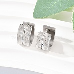 304 Stainless Steel Textured Hoop Earrings for Women, with 316 Surgical Stainless Steel Ear Pins, Stainless Steel Color, 13.5x7mm(EJEW-L307-10P)