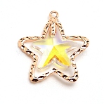 Glass Pendants, with Brass Open Back Bezel, Faceted, Starfish Charms, Light Gold, Clear AB, 27x25.5x7mm, Hole: 1.6mm(KK-WH0035-46)