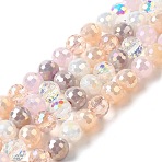 Electroplate Glass Beads Strands, Faceted, Round, PeachPuff, 6mm, Hole: 1mm, about 100pcs/strand, 21.46 inch(54.5cm)(EGLA-C007-01B)