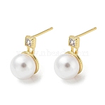 Rack Plating Brass Micro Pave Cubic Zirconia Dangle Stud Earrings, Round Plastic Pearl Drop Earrings, Long-Lasting Plated, Lead Free & Cadmium Free, Real 18K Gold Plated, 15x11mm(EJEW-F331-04G)