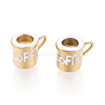 304 Stainless Steel Enamel Pendants, Cup Shape Charms, Ion Plating(IP), Real 18K Gold Plated, White, 10x13x9mm, Hole: 2x4mm(STAS-T068-15B)