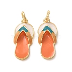 Brass Enamel Pendants, Long-Lasting Plated, Real 18K Gold Plated, with Jump Ring, Slipper, Orange, 18x8x3.7mm, Hole: 2.3mm(KK-B026-25G)