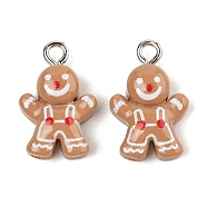 Christmas Theme Opaque Resin Pendants, with Platinum Iron Loop, Gingerbread Man, 18x11.5x6mm, Hole: 2mm(RESI-S08-01K)