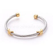 304 Stainless Steel Cuff Bangles, Torque Bangles, Cross, Golden & Stainless Steel Color, 2-3/8 inch(6.2cm)(BJEW-L642-34GP)
