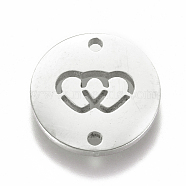 304 Stainless Steel Links connectors, Flat Round with Double Heart, for Valentine's day, Stainless Steel Color, 12x1mm, Hole: 1.2mm(STAS-L224-045P)
