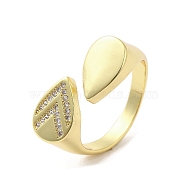 Rack Plating Brass Micro Pave Cubic Zirconia Finger Ring, Cuff Ring, Long-Lasting Plated, Cadmium Free & Lead Free, Teardrop, Real 18K Gold Plated, Inner Diameter: 17.8mm(RJEW-C072-28G)