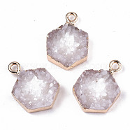 Druzy Resin Pendants, with Edge Light Gold Plated Iron Loops, Hexagon, Linen, 19x13x6.5mm, Hole: 1.8mm(RESI-S383-062F)