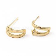 Brass Moon with Star Stud Earrings for Women, Real 18K Gold Plated, 14x7x7mm, Pin: 0.6mm(EJEW-B013-08)