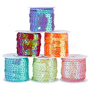 Elite 6 rolls 6 colors Eco-Friendly Plastic Paillette Beads, Sequins Beads, Ornament Accessories, AB Color, Flat Round, Mixed Color, 6mm, about 5m/roll, 1 roll/color(PVC-PH0001-25)