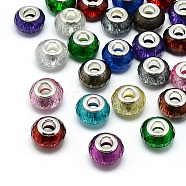 Resin European Beads, Large Hole Beads, with Silver Color Plated Brass Cores, Faceted, Rondelle, Large Hole Beads, Mixed Color, 13.5~14.5x9mm, Hole: 5mm(X-RPDL-S009-M)