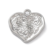 Non-Tarnish 304 Stainless Steel Pendants, Textured, Heart Charm, Stainless Steel Color, 18x18x3mm, Hole: 2mm(STAS-M323-55P)