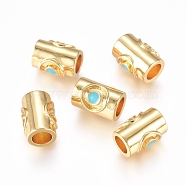 Brass Enamel Beads, Column, Golden, Turquoise, 9.5x6.5x6mm, Hole: 3.8mm(KK-L189-13A)
