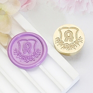 Golden Tone Round Wax Seal Brass Stamp Heads, for Wax Seal Stamp, Flower with Letter Pattern, Letter R, 20x14mm, Inner Diameter: 7mm(AJEW-Z034-02G-R)