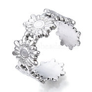 304 Stainless Steel Flower Open Cuff Ring for Women, Stainless Steel Color, US Size 7(17.3mm)(RJEW-N040-29)