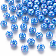 Opaque Acrylic Beads, AB Color Plated, Round, Deep Sky Blue, 8x7mm, Hole: 2mm, about 1745pcs/500g(MACR-S370-D8mm-9)
