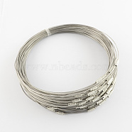 Stainless Steel Wire Necklace Cord DIY Jewelry Making, with Brass Screw Clasp, Dark Gray, 17.52 inch(44.5cm), 1mm, Inner Diameter: 5.71 inch(14.5cm)(TWIR-R003-23)