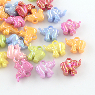 AB-Color Plated Acrylic Pendants, Elephant, Mixed Color, 17x20x7.5mm, Hole: 3mm(MACR-R551-03)