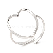 201 Stainless Steel Open Cuff Ring, Hollow Love Heart Ring for Women, Stainless Steel Color, US Size 8 1/2(18.6mm), 2mm(RJEW-E063-47P)